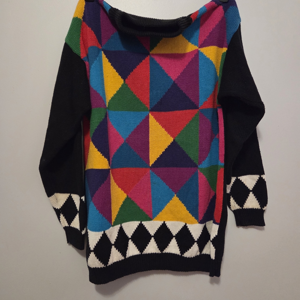 Rafaella Multicolor Geometric Cowl Neck Sweater Vintage